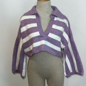 For Love & Lemons Oversize Striped Crop Sweater with Wide Sleeves